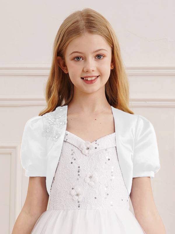 Kids Girls Puff Sleeve3D Applique Bolero Flower Girls Shrug thumb