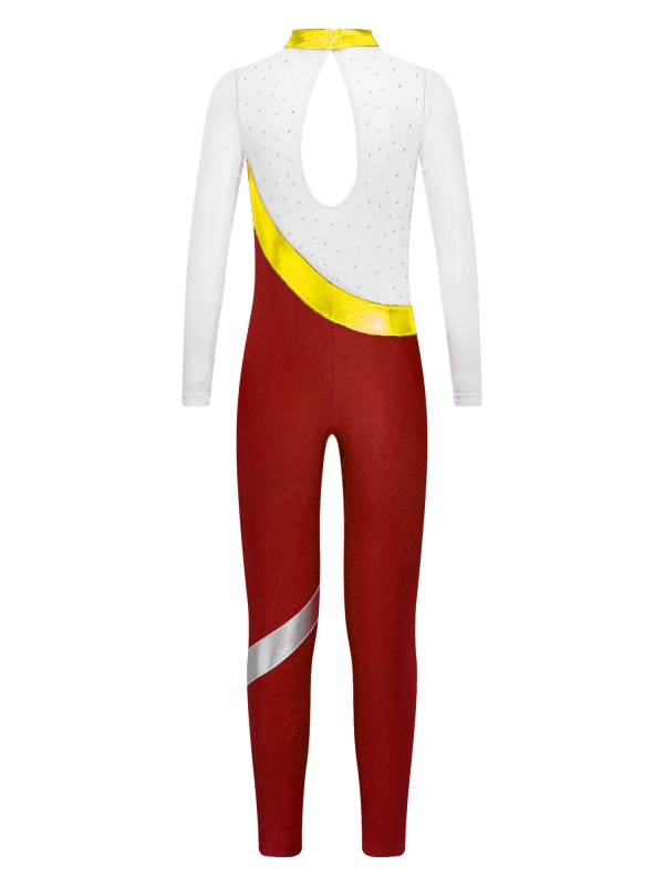 Kids Girls Long Sleeve Metallic Rhinestones Jumpsuit for Gymnastics Skating thumb