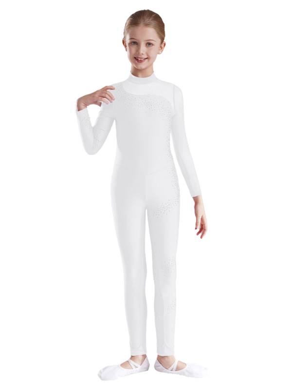 Kids Girls Sparkly Rhinestones Long Sleeve Figure Skating Unitard thumb