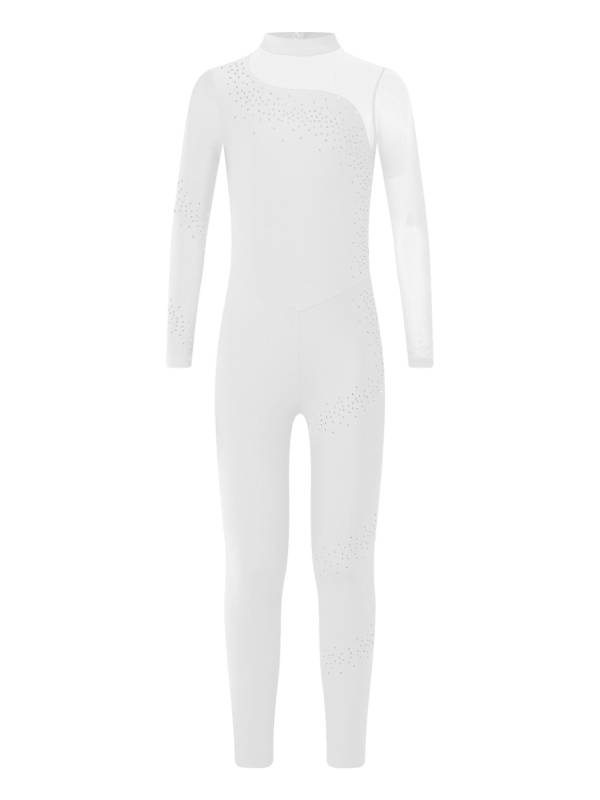 Kids Girls Sparkly Rhinestones Long Sleeve Figure Skating Unitard thumb