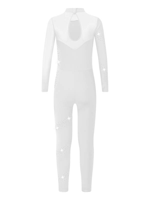 Kids Girls Sparkly Rhinestones Long Sleeve Figure Skating Unitard thumb