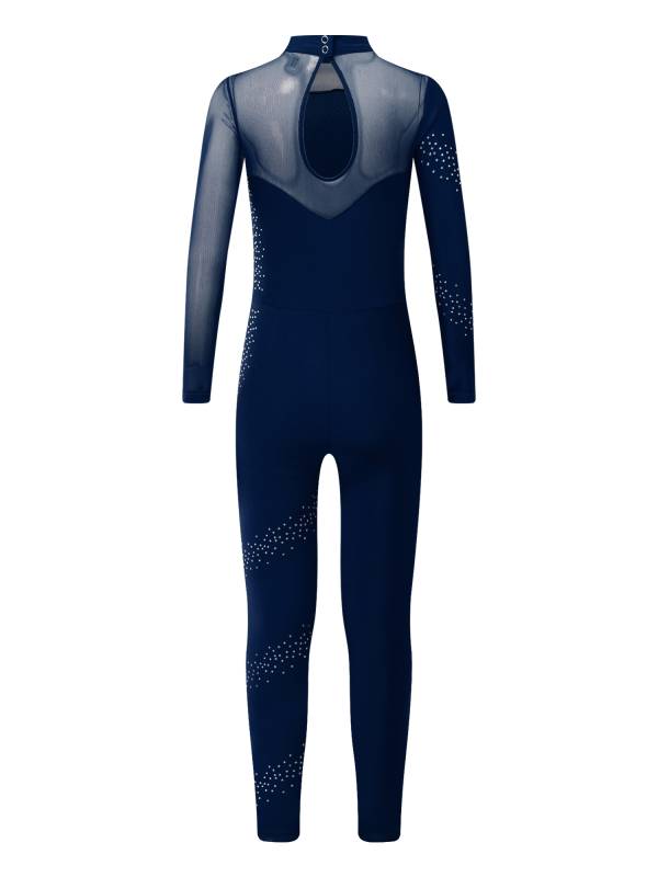 Kids Girls Sparkly Rhinestones Long Sleeve Figure Skating Unitard thumb