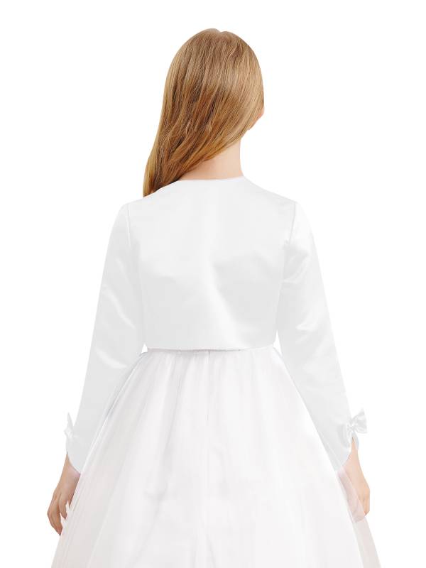 Kids Girls Stain Long Sleeve Bow Lace-up Crop Cardigan Solid Bolero thumb