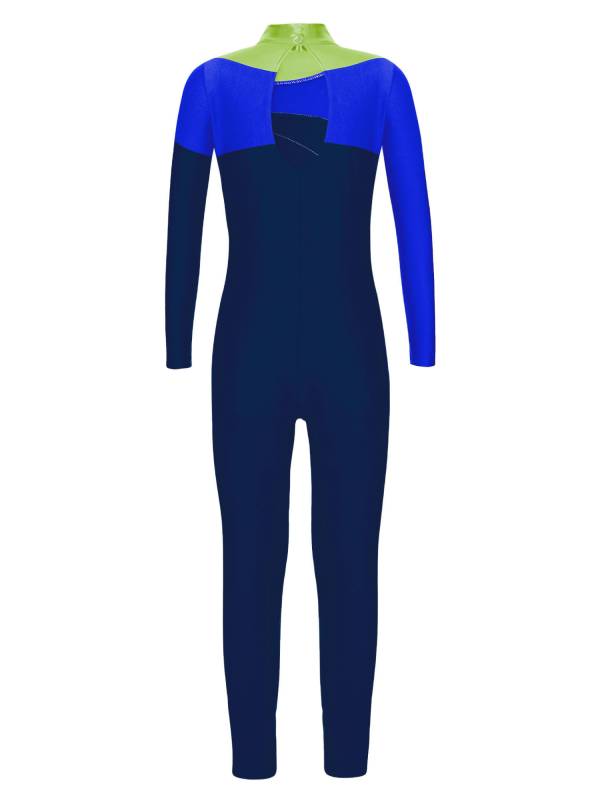 Kids Girls Metallic Rhinestones Long Sleeve Keyhole Back Figure Skating Unitard thumb