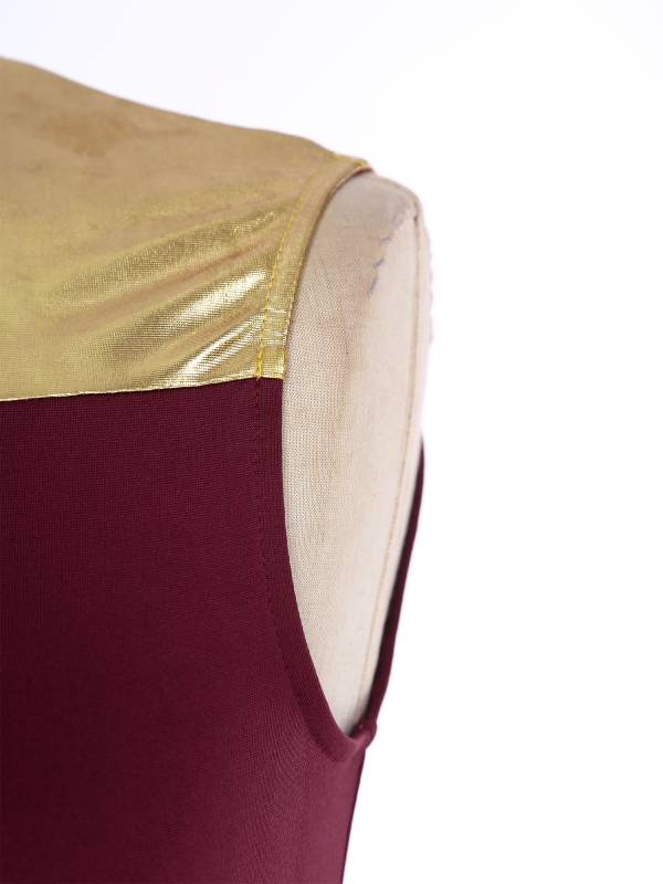 Women Metallic Mock Neck Sleeveless Asymmetrical Worship Dance Dress thumb