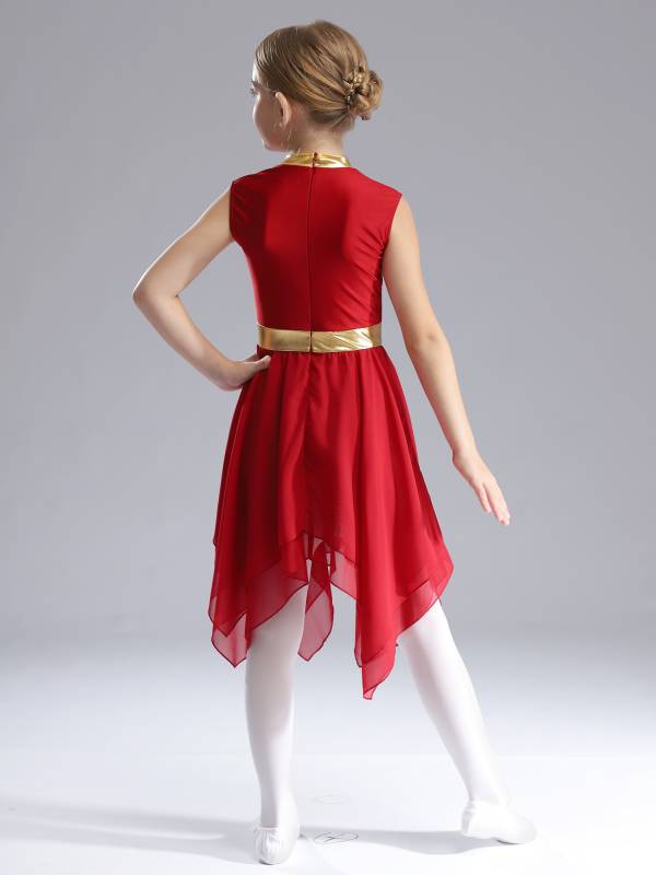 Kids Girls Metallic Sleeveless Asymmetrical Liturgical Praise Dance Dress thumb