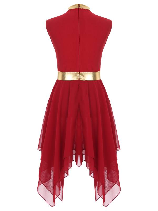 Kids Girls Metallic Sleeveless Asymmetrical Liturgical Praise Dance Dress thumb