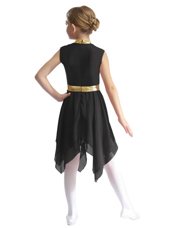 Kids Girls Metallic Sleeveless Asymmetrical Liturgical Praise Dance Dress thumb