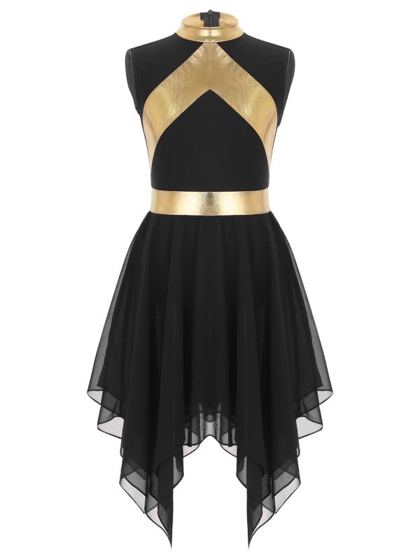 Kids Girls Metallic Sleeveless Asymmetrical Liturgical Praise Dance Dress thumb