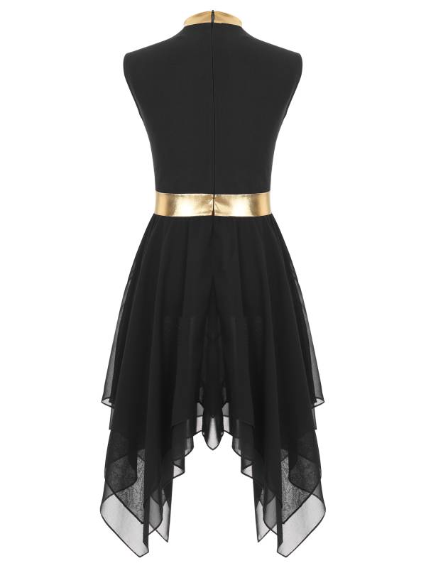 Kids Girls Metallic Sleeveless Asymmetrical Liturgical Praise Dance Dress thumb