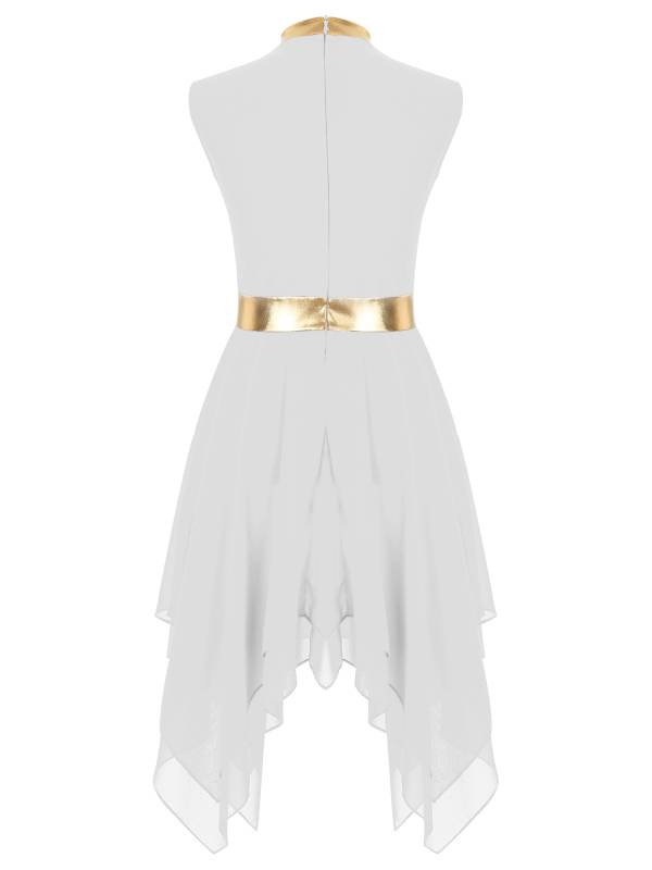 Kids Girls Metallic Sleeveless Asymmetrical Liturgical Praise Dance Dress thumb
