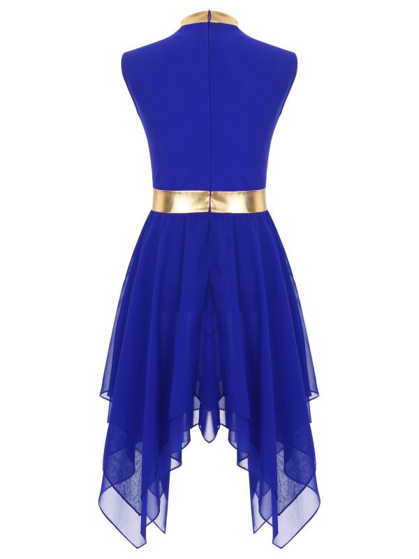 Kids Girls Metallic Sleeveless Asymmetrical Liturgical Praise Dance Dress thumb