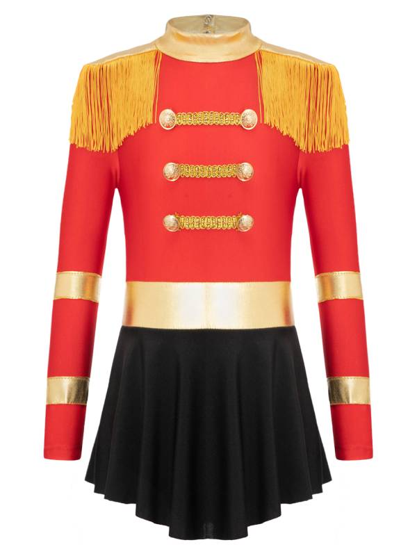 Kids Girls Long Sleeve Keyhole Back Fringe Circus Ringmaster Leotard Dress thumb