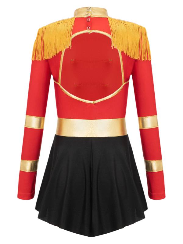Kids Girls Long Sleeve Keyhole Back Fringe Circus Ringmaster Leotard Dress thumb