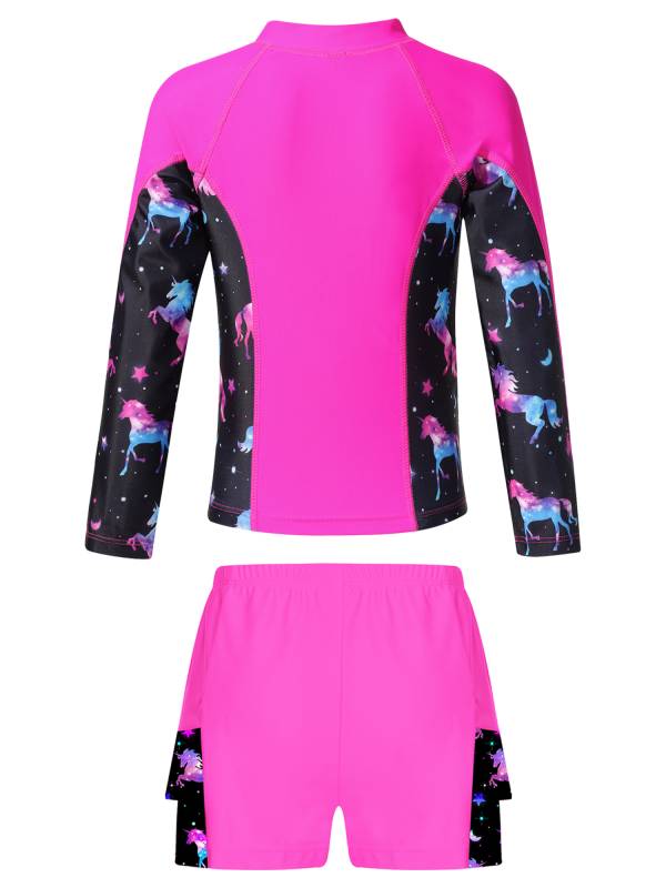 Kids Girls 2pcs Long Sleeve Rash Guard and Shorts Swim Set thumb