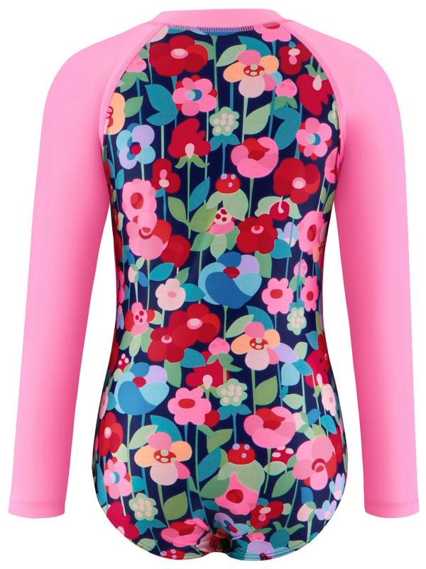 Kids Girls One-piece Long Sleeve Front Zipper Swimming Bodysuit thumb