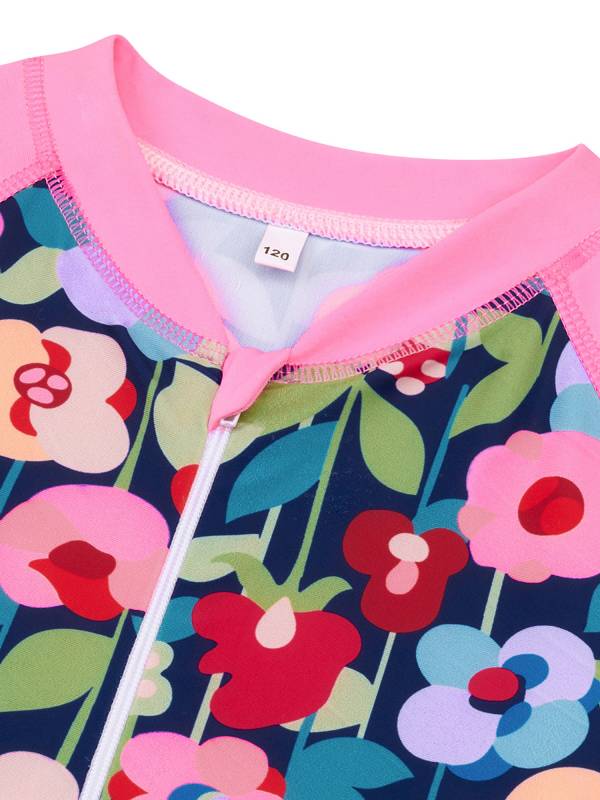 Kids Girls One-piece Long Sleeve Front Zipper Swimming Bodysuit thumb