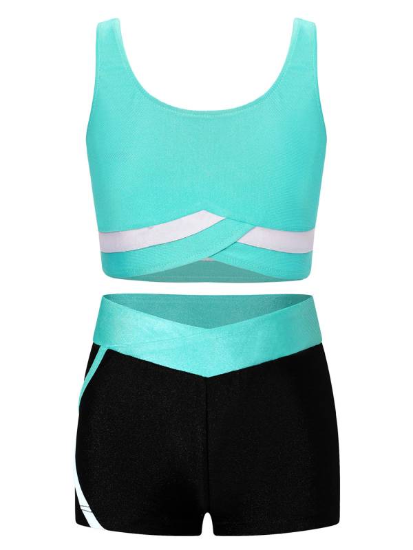 Kids Girls 2pcs Sleeveless Vest Top with Shorts Sports Set for Gymnastics Yoga thumb