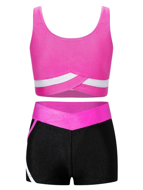 Kids Girls 2pcs Sleeveless Vest Top with Shorts Sports Set for Gymnastics Yoga thumb