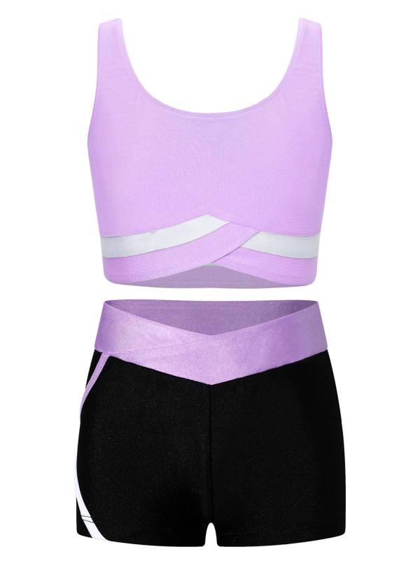 Kids Girls 2pcs Sleeveless Vest Top with Shorts Sports Set for Gymnastics Yoga thumb