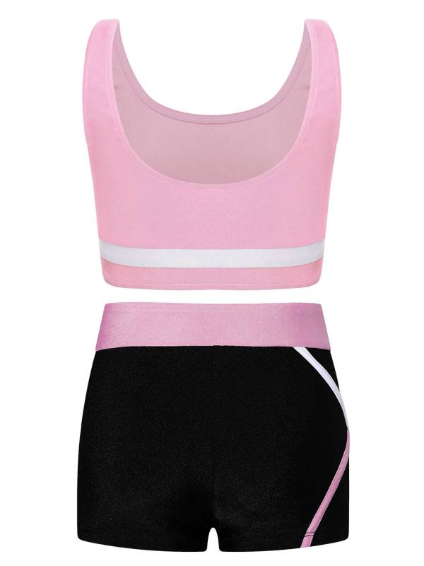 Kids Girls 2pcs Sleeveless Vest Top with Shorts Sports Set for Gymnastics Yoga thumb