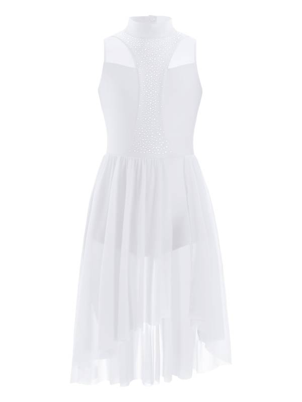 Kids Girls Sleeveless Mock Neck Side Slit Hi-Lo Skating Leotard Dress thumb