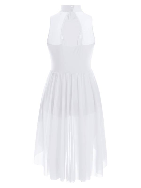 Kids Girls Sleeveless Mock Neck Side Slit Hi-Lo Skating Leotard Dress thumb