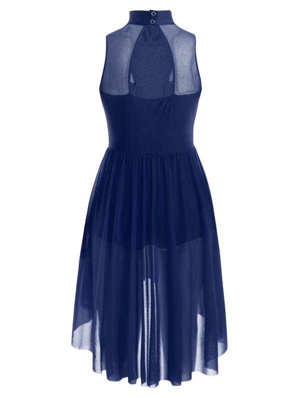 Kids Girls Sleeveless Mock Neck Side Slit Hi-Lo Skating Leotard Dress thumb