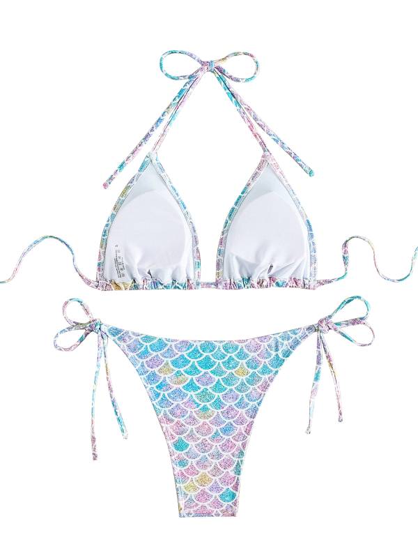 Women 2pcs Fish Scale Print Mermaid Bikini Swimsuit Set thumb