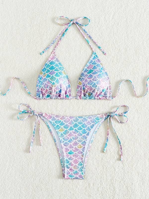 Women 2pcs Fish Scale Print Mermaid Bikini Swimsuit Set thumb