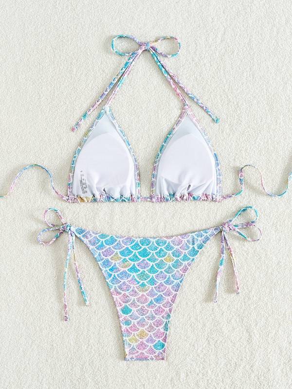 Women 2pcs Fish Scale Print Mermaid Bikini Swimsuit Set thumb