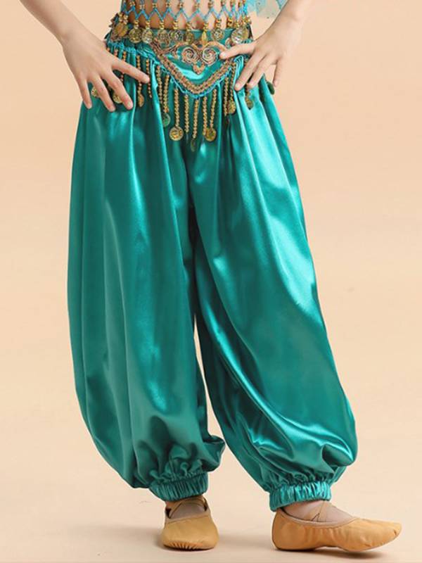 Kids Girls Belly Dance Satin Bloomers Elastic Waistband Pants thumb