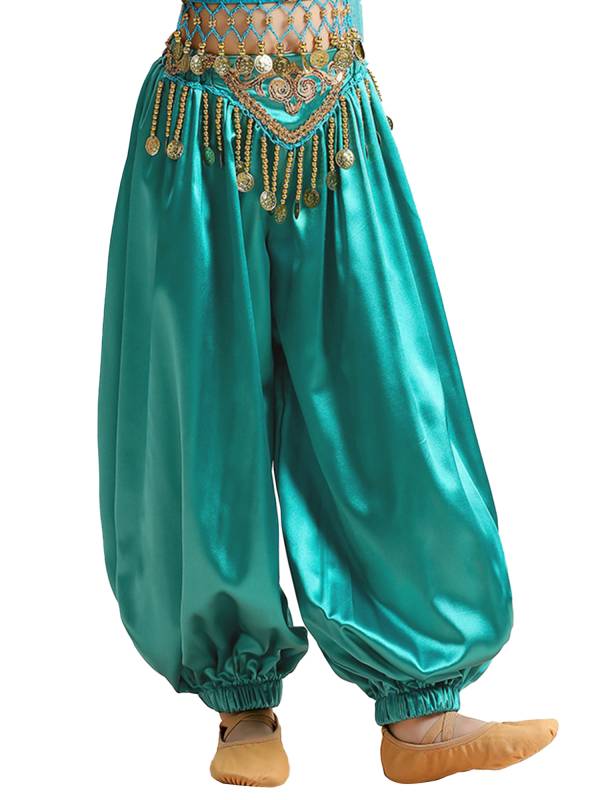 Kids Girls Belly Dance Satin Bloomers Elastic Waistband Pants thumb