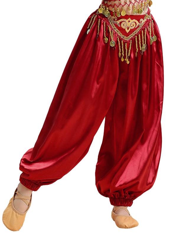 Kids Girls Belly Dance Satin Bloomers Elastic Waistband Pants thumb