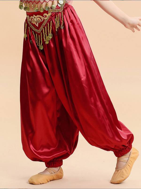 Kids Girls Belly Dance Satin Bloomers Elastic Waistband Pants thumb