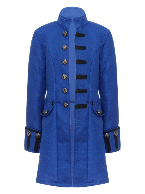 Boys Stand Collar Long Sleeve Embroidery Button Medieval Vintage Costume Coat thumb