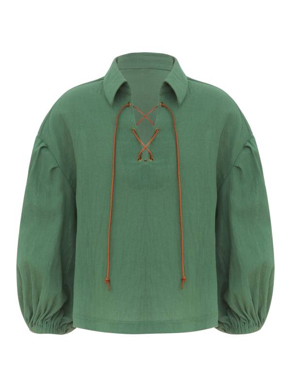 Kids Boys Long Sleeve Lace-up Solid Color Medieval Pirate Shirt thumb