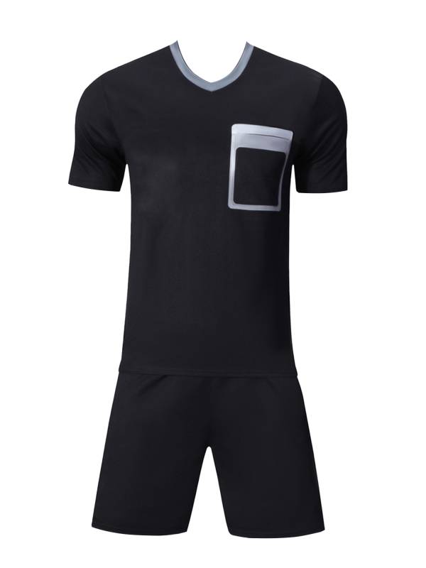 Men 2pcs Soccer Referee Set V Neck Short Sleeve T-shirt and Shorts thumb