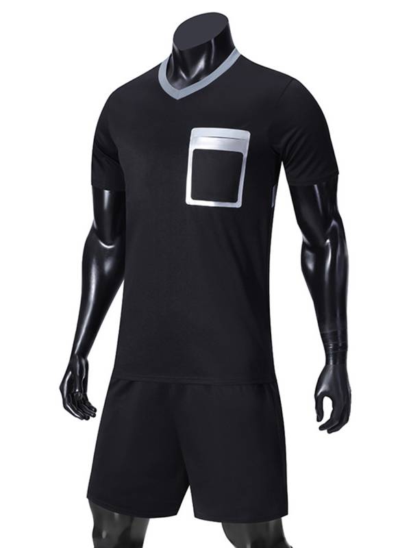 Men 2pcs Soccer Referee Set V Neck Short Sleeve T-shirt and Shorts thumb