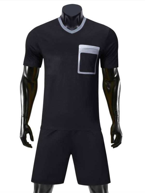 Men 2pcs Soccer Referee Set V Neck Short Sleeve T-shirt and Shorts thumb
