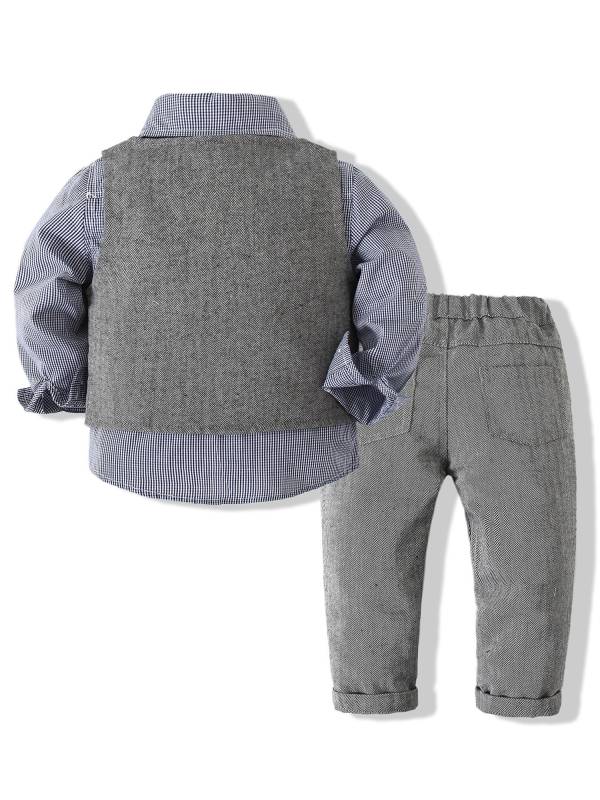 Toddler Boys 4pcs Long Sleeve Striped Shirt and Long Pants Formal Suit thumb