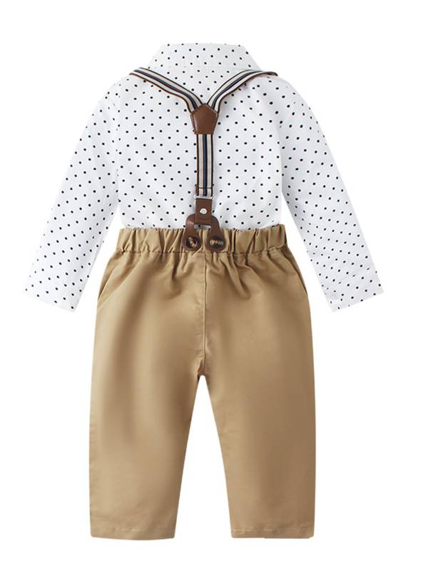 Toddler Boys 3pcs Cotton Formal Suits Long Sleeve Shirt and Pants with Bowtie thumb