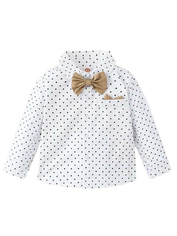 Toddler Boys 3pcs Cotton Formal Suits Long Sleeve Shirt and Pants with Bowtie thumb