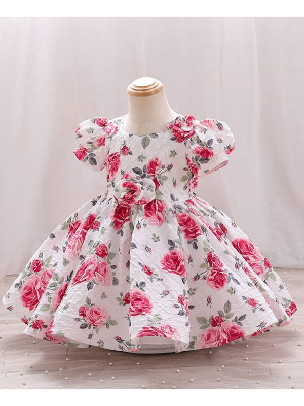 Toddler Girls Short Sleeve 3D Flower Applique A-Line Princess Dress thumb