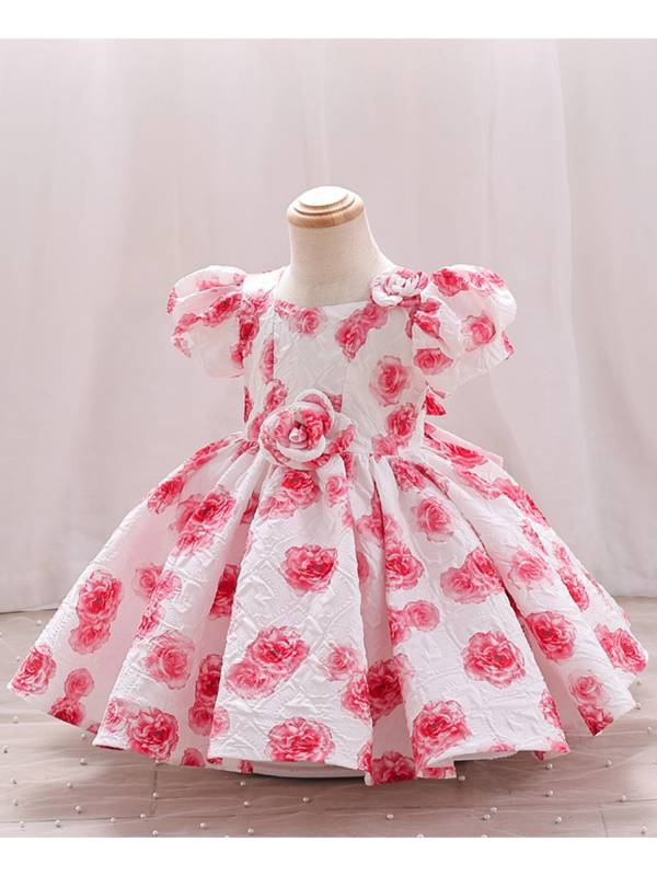 Toddler Girls Short Sleeve 3D Flower Applique A-Line Princess Dress thumb