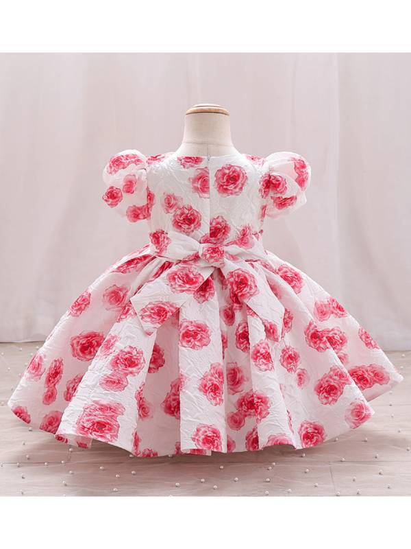 Toddler Girls Short Sleeve 3D Flower Applique A-Line Princess Dress thumb