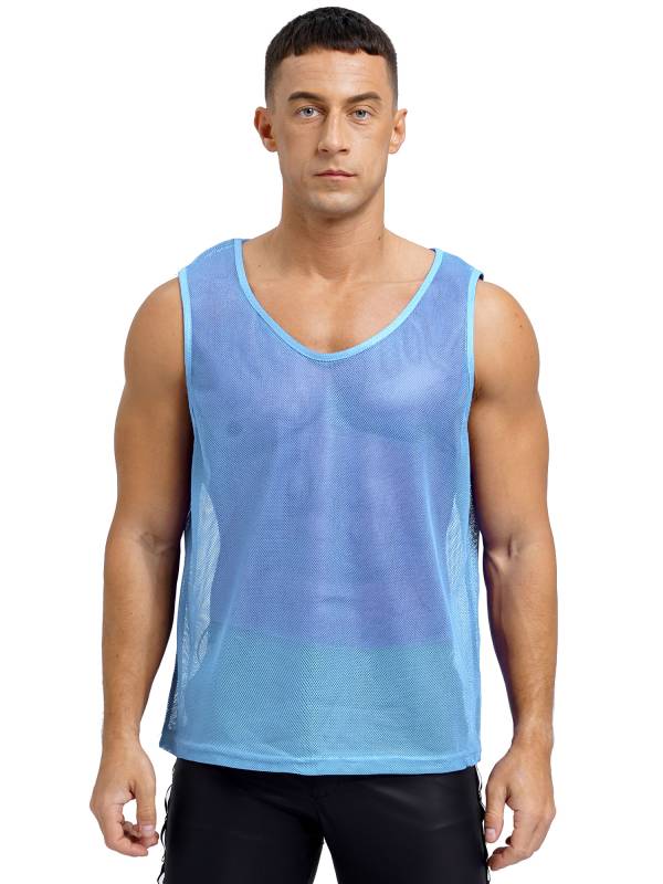 Men Hollow Out Mesh Round Neck Sleeveless Training Tank Top thumb