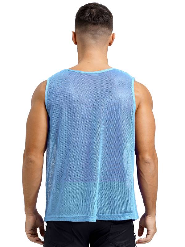 Men Hollow Out Mesh Round Neck Sleeveless Training Tank Top thumb