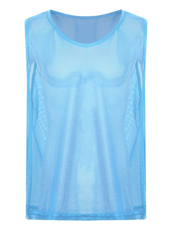 Men Hollow Out Mesh Round Neck Sleeveless Training Tank Top thumb
