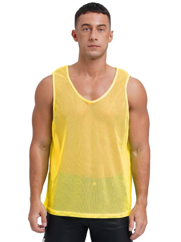 Men Hollow Out Mesh Round Neck Sleeveless Training Tank Top thumb